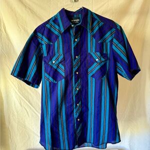 Wrangler Men's Vibrant Blue and Black Striped Shirt